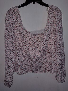 ASOS Curve White Blouse with Red Floral Print